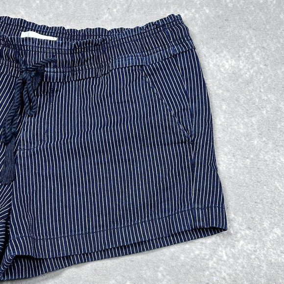 LOFT Shorts Women’s Size Medium Blue White Stripe Heavy Denim Drawstring Pocket - Picture 5 of 13